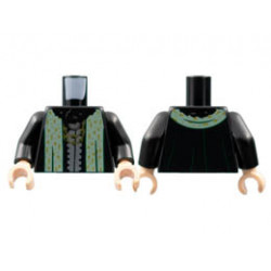 Torso Robe, Black Fur Collar, Gold Necklaces, Sand Green Stole with Gold Spots Pattern / Black Arms / Light Nougat Hands: {черен}