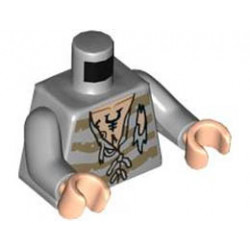 Torso Light Nougat Chest with Black Tattoos, Torn Shirt with Dark Tan Tattered Stripes Pattern / Light Bluish Gray Arms / Light Nougat Hands : {умерено каменно сив}