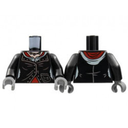 Torso Female Jacket with Silver Lines and Necklace, Light Nougat Neck, Red Shirt Pattern / Black Arms / Dark Bluish Gray Hands: {черен}