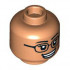 Minifigure, Head Dual Sided Female Black Eyebrows and Glasses, Lopsided Grin / Open Mouth Smile Pattern - Hollow Stud: {нуга}