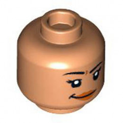 Minifigure, Head Dual Sided Female Black Eyebrows, Dark Orange Lips, Lopsided Grin / Open Mouth Smile Pattern - Hollow Stud: {нуга}