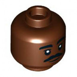 Minifigure, Head Black Eyebrows and Moustache, Chin Dimple, Smile Pattern - Hollow Stud: {червеникаво-кафяв}