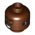 Minifigure, Head Black Eyebrows, Lopsided Smile with Teeth, Bright Light Blue Hearing Aid on Left Pattern - Hollow Stud: {червеникаво-кафяв}
