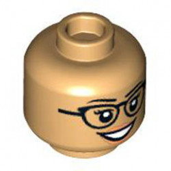 Minifigure, Head Dual Sided Female Black Eyebrows, Glasses, Peach Lips, Open Mouth Smile / Scared Pattern - Hollow Stud: {умерен тан}