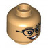 Minifigure, Head Dual Sided Female Black Eyebrows, Glasses, Peach Lips, Open Mouth Smile / Scared Pattern - Hollow Stud: {умерен тан}