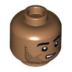Minifigure, Head Dual Sided Black Eyebrows and Stubble, Neutral / Lopsided Open Mouth Pattern - Hollow Stud: {умерен нуга}