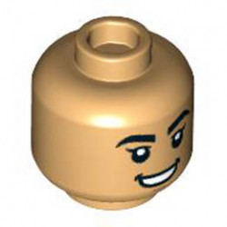 Minifigure, Head Dual Sided Female Black Thick Eyebrows, Chin Dimple, Open Mouth Smile / Gritted Teeth Pattern - Hollow Stud: {умерен тан}