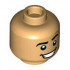Minifigure, Head Black Eyebrows, Raised Left, Chin Dimple, Open Mouth Smile with Teeth Pattern - Hollow Stud: {умерен тан}