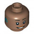 Minifigure, Head Female Black Eyebrows, Dark Orange Lips, Smile, Dark Turquoise and Blue Hearing Aid Right Pattern - Hollow Stud: {умерено кафяв}
