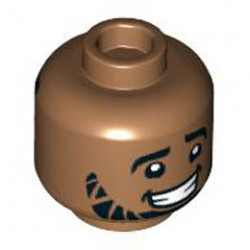 Minifigure, Head Black Eyebrows, Full Beard, Hair on Back, Zigzag Styling Pattern - Hollow Stud: {умерен нуга}