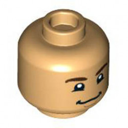 Minifigure, Head Dual Sided Dark Brown Eyebrows, Chin Dimple, Grin / Smile with Teeth Pattern - Hollow Stud: {умерен тан}