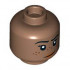 Minifigure, Head Female Black Eyebrows, Reddish Brown Freckles, Dark Orange Lips, Lopsided Smile Pattern - Hollow Stud: {умерено кафяв}