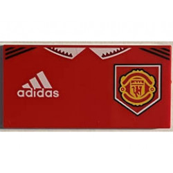 Tile 2 x 4 with White Adidas Logo and Manchester United Badge Pattern (BrickHeadz Soccer / Football Player Torso): {ярко червен}