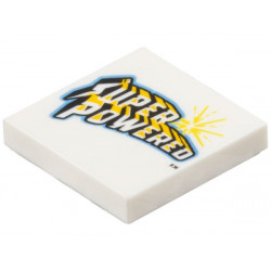 Tile 2 x 2 with 'SUPER POWERED' and Starburst Pattern: {бял}