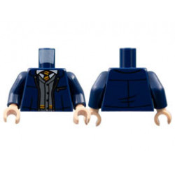 Torso Jacket with Silver Zipper, White Shirt, Dark Bluish Gray Vest, Dark Red and Yellow Striped Tie Pattern / Dark Blue Arms / Light Nougat Hands : {земно син}