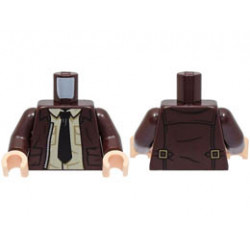Torso Open Jacket with Pockets, Silver Zipper and Gold Clasps, Tan Shirt, Black Tie Pattern / Dark Brown Arms / Light Nougat Hands: {тъмно кафяв}