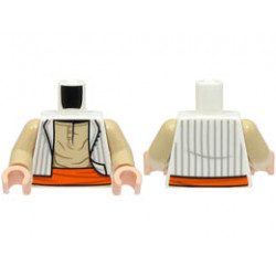 Torso Open Vest with Light Bluish Gray Stripes, Tan Shirt, Orange Sash Pattern / Tan Arms / Light Nougat Hands: {бял}