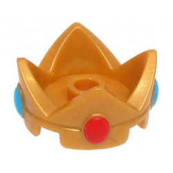 Large Figure Headgear, Crown 2 x 2 with Molded Red and Dark Azure Jewels Pattern: {топло златист}