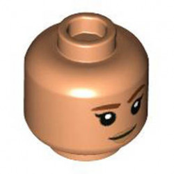 Minifigure, Head Dual Sided Female Child, Reddish Brown Eyebrows, Medium Nougat Lips, Smile with Raised Eyebrow / Grimace Pattern - Hollow Stud : {нуга}