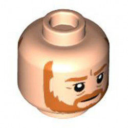 Minifigure, Head Dual Sided Dark Orange Eyebrows and Full Beard, Smile / Angry with Open Mouth Pattern (SW Obi-Wan) - Hollow Stud: {светло нуга}