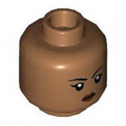 Minifigure, Head Female Black Eyebrows and Eyelashes, Reddish Brown Lips, Stern Pattern - Hollow Stud: {умерено кафяв}
