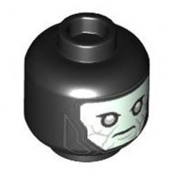 Minifigure, Head Alien Balaclava with Light Aqua Face, Light Bluish Gray Eyes, Dark Bluish Gray Lines and Red Light on Back Pattern - Hollow Stud : {черен}