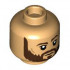 Minifigure, Head Dual Sided Dark Brown Eyebrows and Full Beard, Nougat Cheek Lines, Neutral / Angry with Open Mouth with Teeth Pattern - Hollow Stud : {умерен тан}