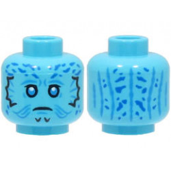 Minifigure, Head Alien SW Mythrol, Dark Azure Eyes and Contour Lines, Blue Spots on Forehead and Back, Frown Pattern - Hollow Stud: {умерено небесносин}