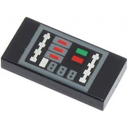 Tile 1 x 2 with Groove with Control Panel with Dark Bluish Gray Outline and Silver, Green, and Red Buttons Pattern (BrickHeadz Darth Vader Torso) : {черен}