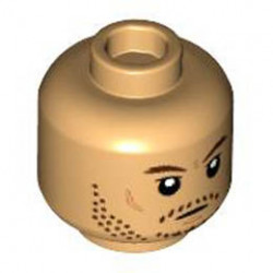 Minifigure, Head Dark Brown Eyebrows, Stubble, Nougat Cheek Lines and Chin Dimple Pattern - Hollow Stud: {умерен тан}