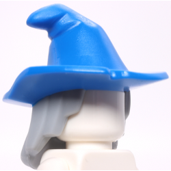 Minifigure, Hair Combo, Hair with Hat, Mid-Length Scraggly with Molded Blue Floppy Witch Hat Pattern (BAM): {умерено каменно сив}