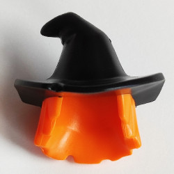 Minifigure, Hair Combo, Hair with Hat, Mid-Length Scraggly with Molded Black Floppy Witch Hat Pattern (BAM): {ярко оранжев}