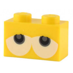 Brick 1 x 2 with Dark Bluish Gray and Black Eyes on White Background Pattern (Baby Yoshi): {ярко жълт}