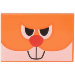 Tile 2 x 3 with Face with Black Eyes, Red Nose, and 2 White Buck Teeth Pattern (Waddlewing): {ярко оранжев}