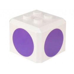 Brick, Modified Cube, 4 Studs on Top with Dark Purple Circle Pattern on All Sides (Super Mario Purple Toad Cap): {бял}