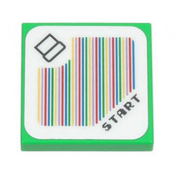 Tile 2 x 2 with Groove with Super Mario Scanner Code Pipe and START, Round Corner Pattern (Sticker) - Set 71403: {ярко зелен}