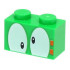 Brick 1 x 2 with Black Eyes on White Background and 2 Orange Rectangles Pattern (Lemmy): {ярко зелен}
