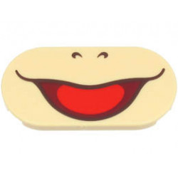 Tile, Round 2 x 4 Oval with Dark Brown Nostrils and Wide Open Mouth Smile with Red Tongue Pattern (Super Mario Lemmy Lower Face): {тухлено жълт}