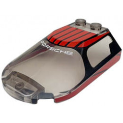 Windscreen 6 x 4 x 1 1/3 Canopy Sloped Sides with White PORSCHE, Red Roof, and Black Stripes and Window Frame Outline Pattern: {прозрачно кафяв}