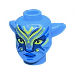 Minifigure, Head, Modified Alien Navi with Yellow Eyes, Blue Markings and Lips, Dark Blue and Metallic Light Blue War Paint, Closed Mouth Grin Pattern : {умерено син}