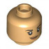 Minifigure, Head Dual Sided Female Black Eyebrows, Medium Nougat Lips, and Smile / Metallic Light Blue Face Paint and Olive Green Headset Pattern - Hollow Stud : {умерен тан}