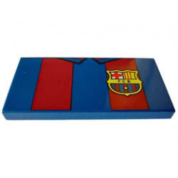 Tile 2 x 4 with Shirt with Dark Red Stripes and FCB FC Barcelona Badge Pattern (BrickHeadz Soccer / Football Player Torso): {земно син}