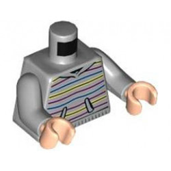 Torso Hoodie with Bright Light Yellow, Bright Pink and Bright Light Blue Stripes, Front Pocket Pattern / Light Bluish Gray Arms / Light Nougat Hands : {умерено каменно сив}