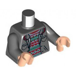 Torso Open Jacket with Pockets over Medium Blue, Dark Green and Dark Red Striped Jumper Pattern / Dark Bluish Gray Arms / Light Nougat Hands : {тъмно каменно сив}
