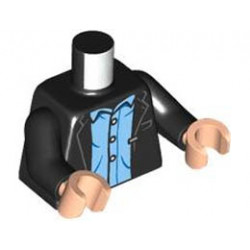 Torso Open Suit Jacket over Bright Light Blue Shirt with White Buttons Pattern / Black Arms / Light Nougat Hands: {черен}