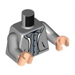 Torso Open Hoodie with Pockets, Dark Bluish Gray and Medium Blue Checkered Shirt Pattern / Light Bluish Gray Arms / Light Nougat Hands : {умерено каменно сив}