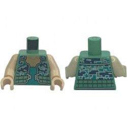 Torso Dark Blue, Dark Turquoise, and Silver Pixelated Camouflage Vest with Belt and Buckle, Tank Top Pattern / Light Nougat Arms / Light Nougat Hands : {пясъчно зелен}