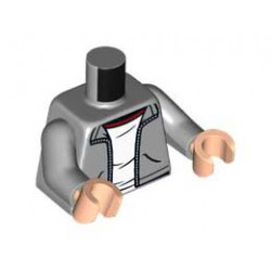Torso Open Jacket with Silver Zipper over White T-Shirt with Dark Red Collar Pattern / Light Bluish Gray Arms / Light Nougat Hands: {умерено каменно сив}
