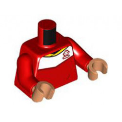 Torso Soccer Uniform, Yellow Collar, White Shoulder Panel, Dark Red Dice Logo Pattern / Red Arms / Nougat Hands: {ярко червен}
