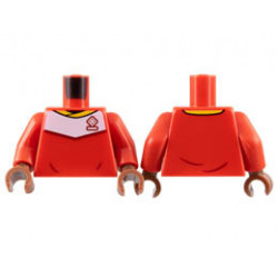 Torso Soccer Uniform, Yellow Collar, White Shoulder Panel, Dark Red Dice Logo Pattern / Red Arms / Reddish Brown Hands: {ярко червен}